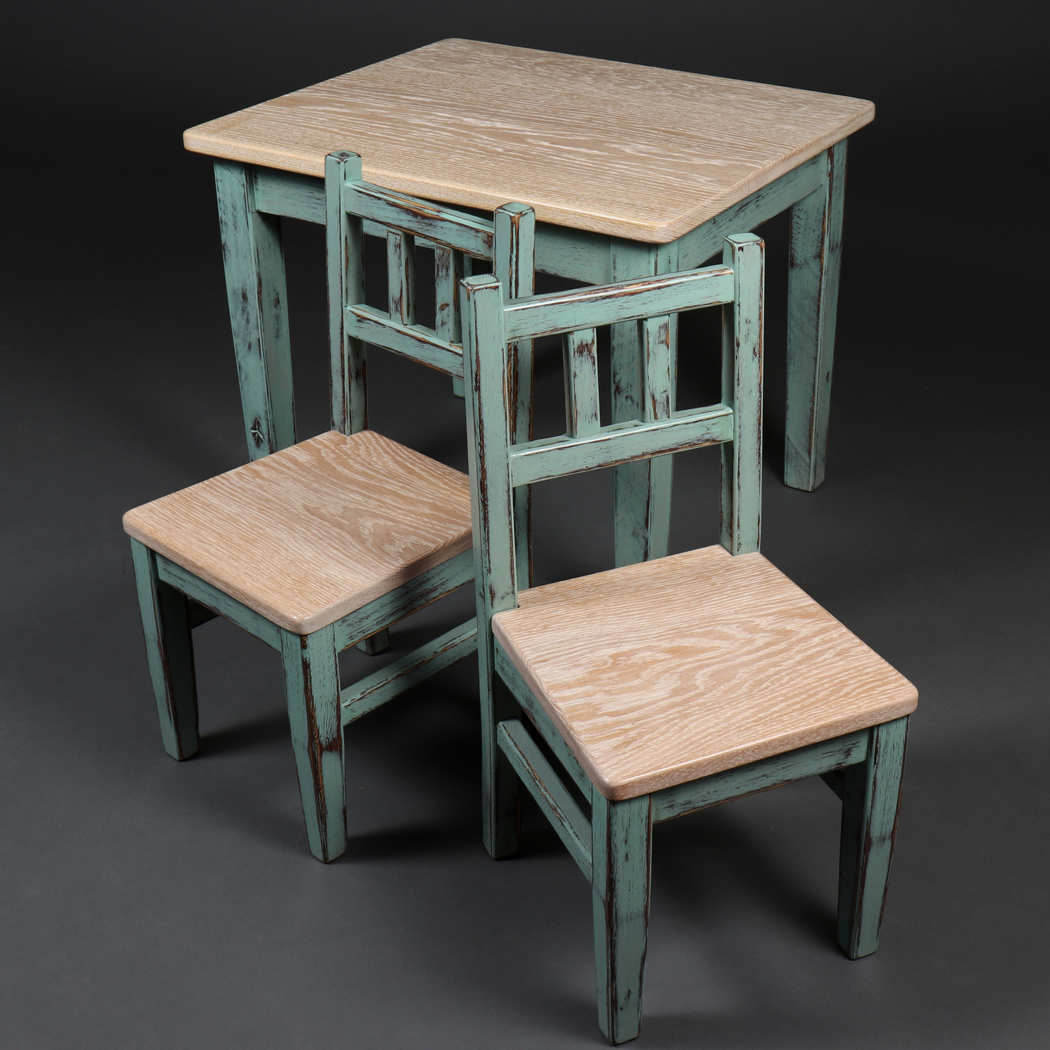 Kindertisch Sitzgruppe individuell Mint Weiß Unikat Stuhl echtes Holz