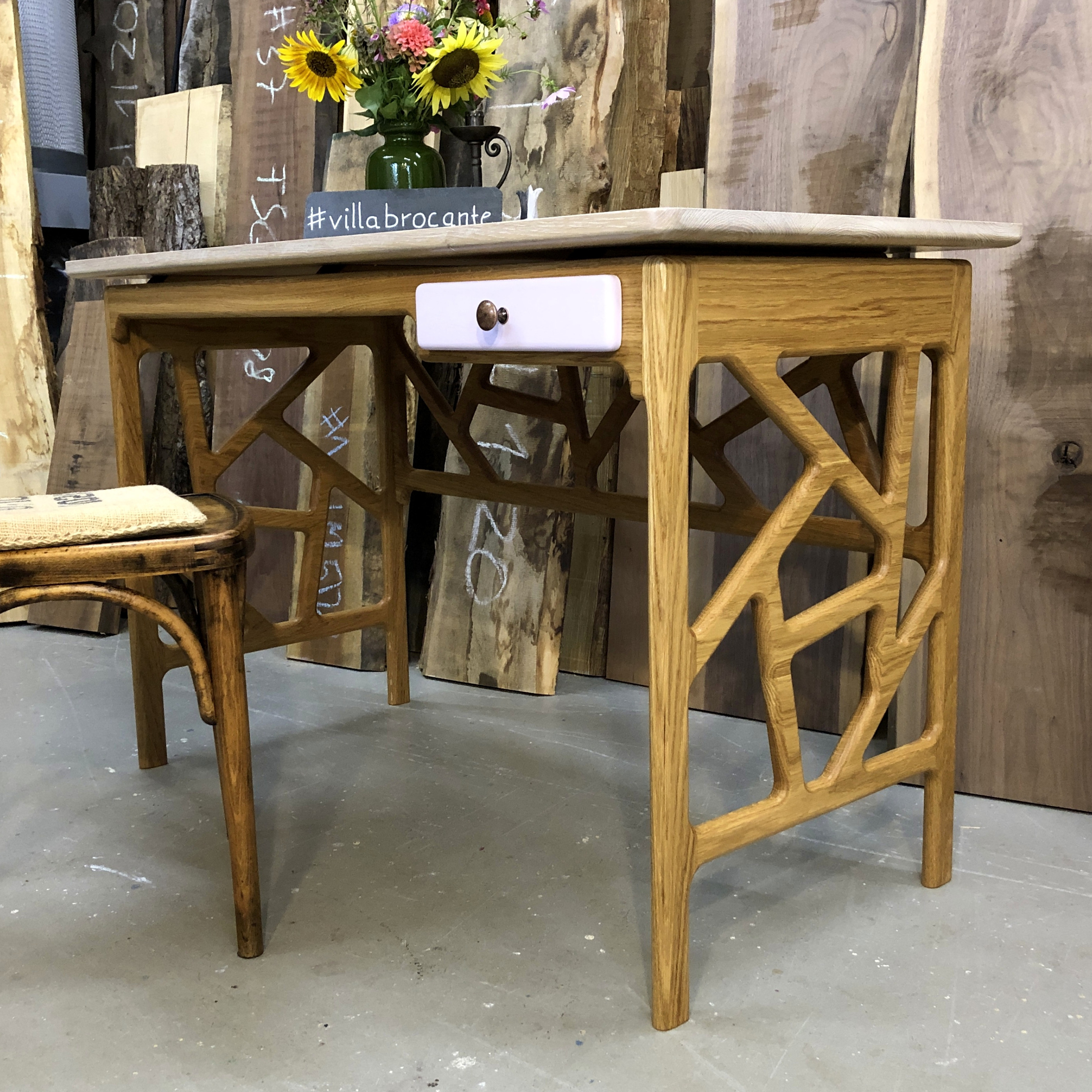 Schreibtisch Maßanfertigung Eichenholz Design weiß modern Luxus