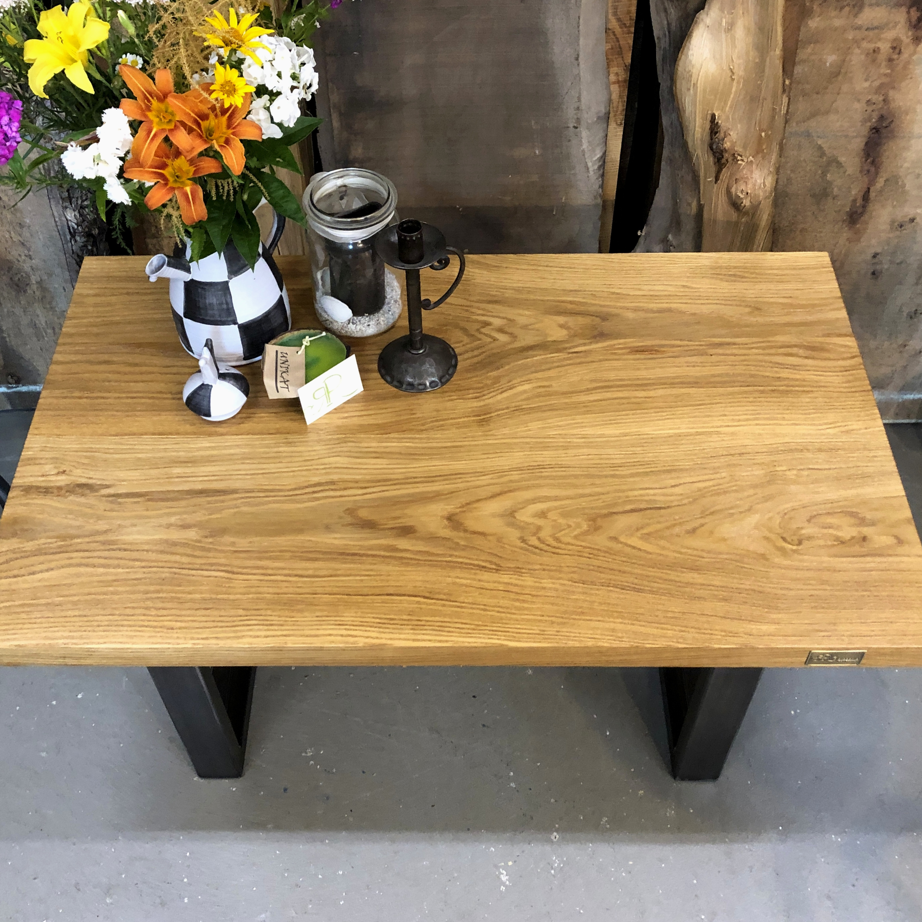 Couchtisch Massivholz villa-brocante Stahlkufen Eiche
