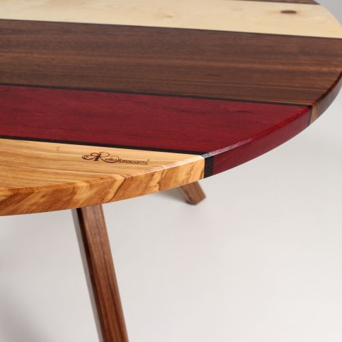 Couchtisch rund Marke Unikat Holz bunt Olive Amaranth