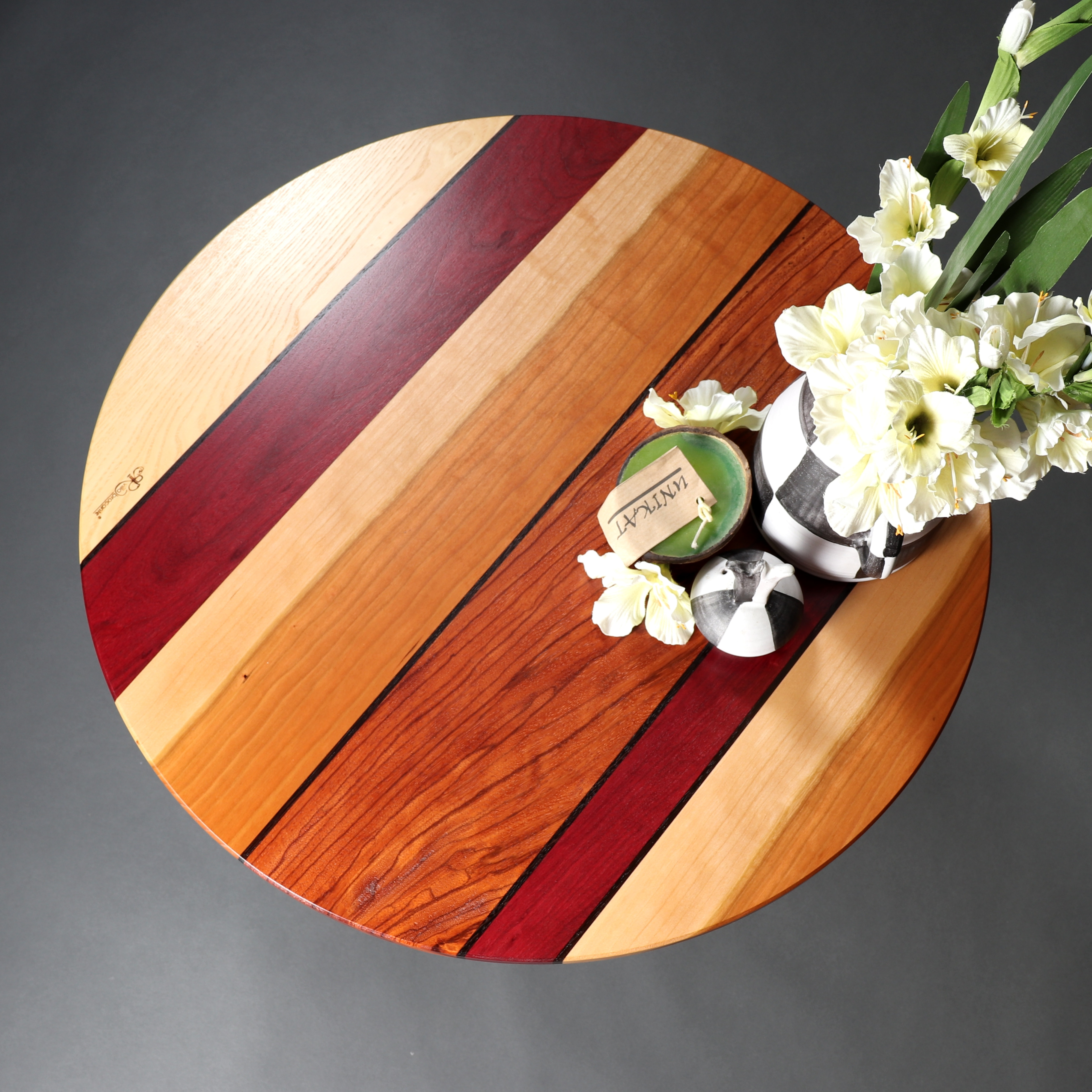 Couchtisch rund Edelholz Kirschbaum orange bunt
