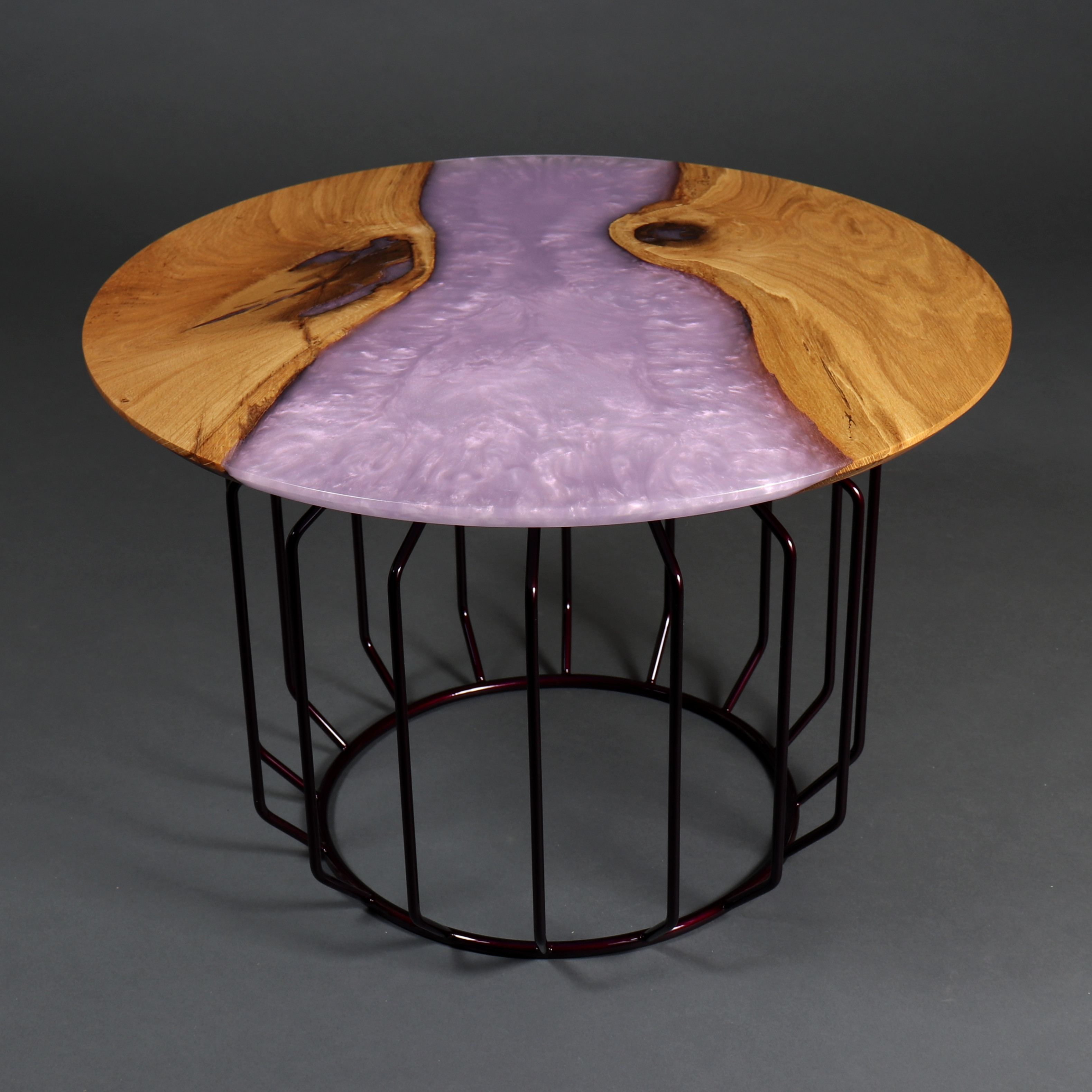 Couchtisch Eiche rund Epoxidharz Design Mauve