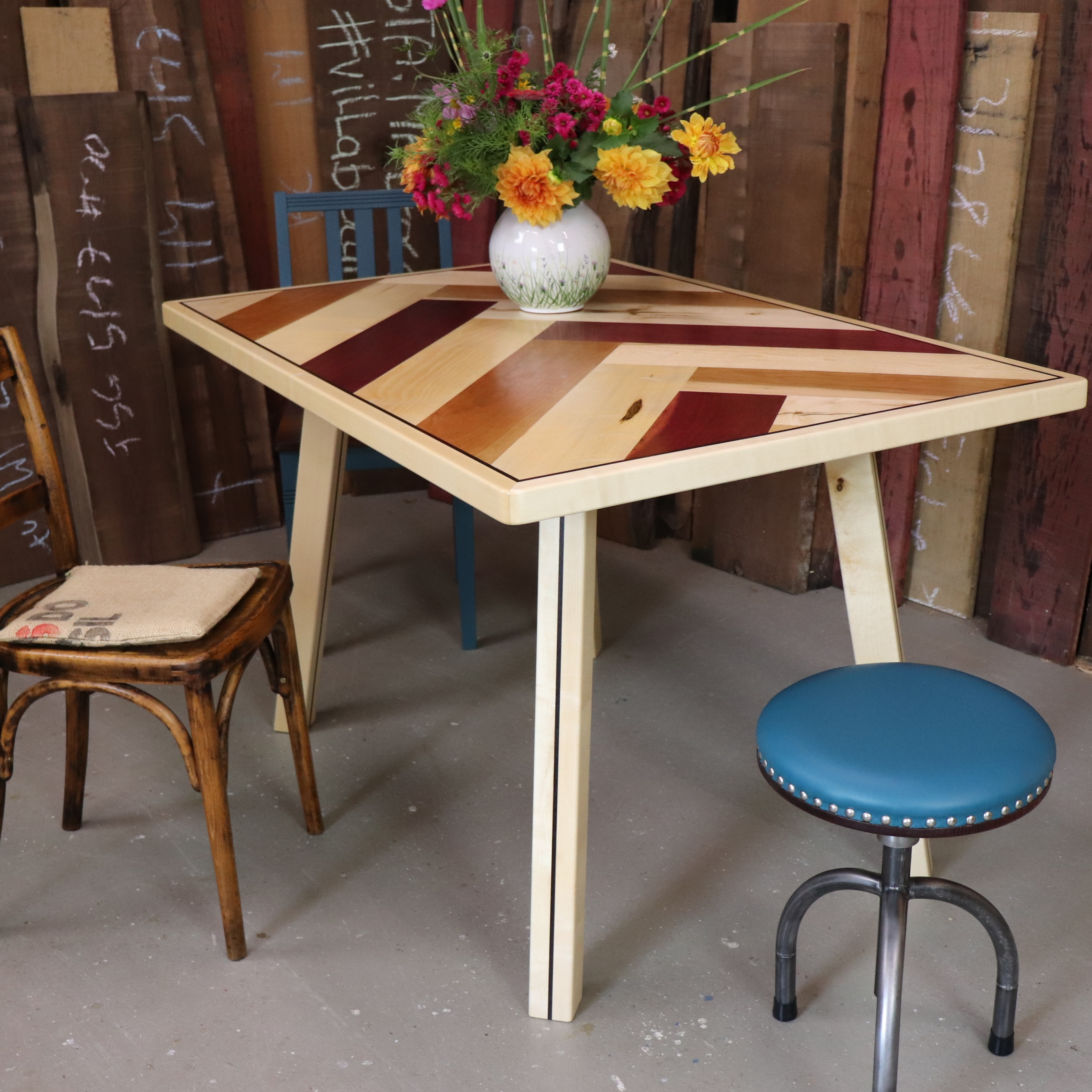 Esstisch bint Design Edelholz massiv Unikat Kirsche Ahorn