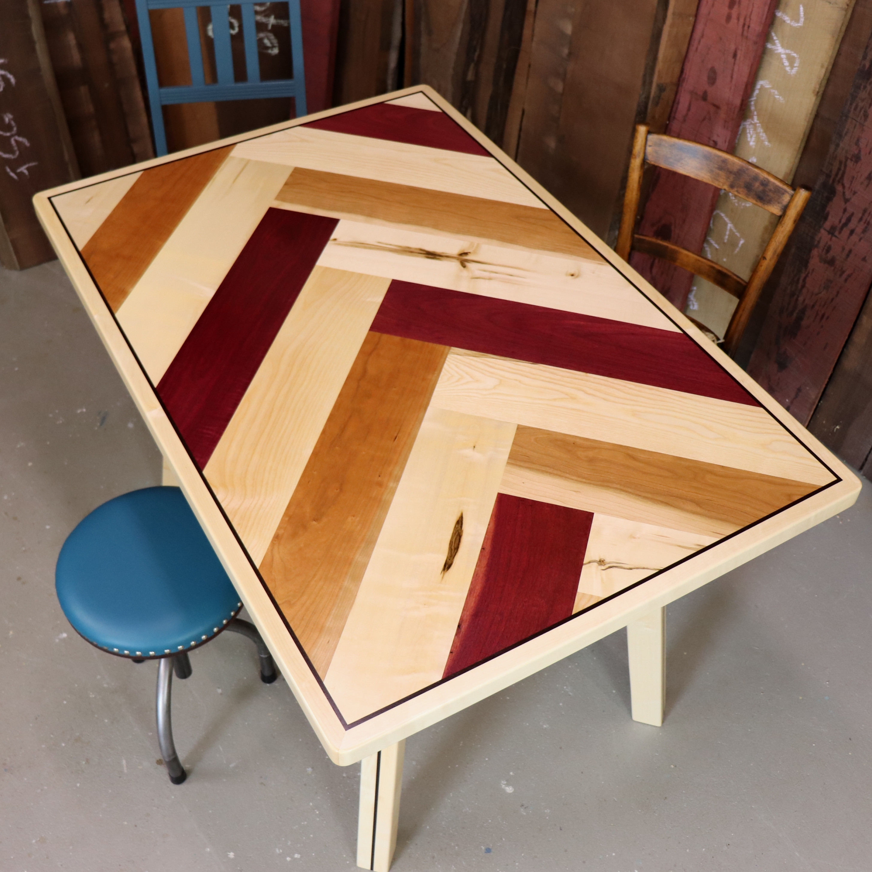 Esstisch bunt Massivholz Unikat Kirsche Ahorn Esche individuell