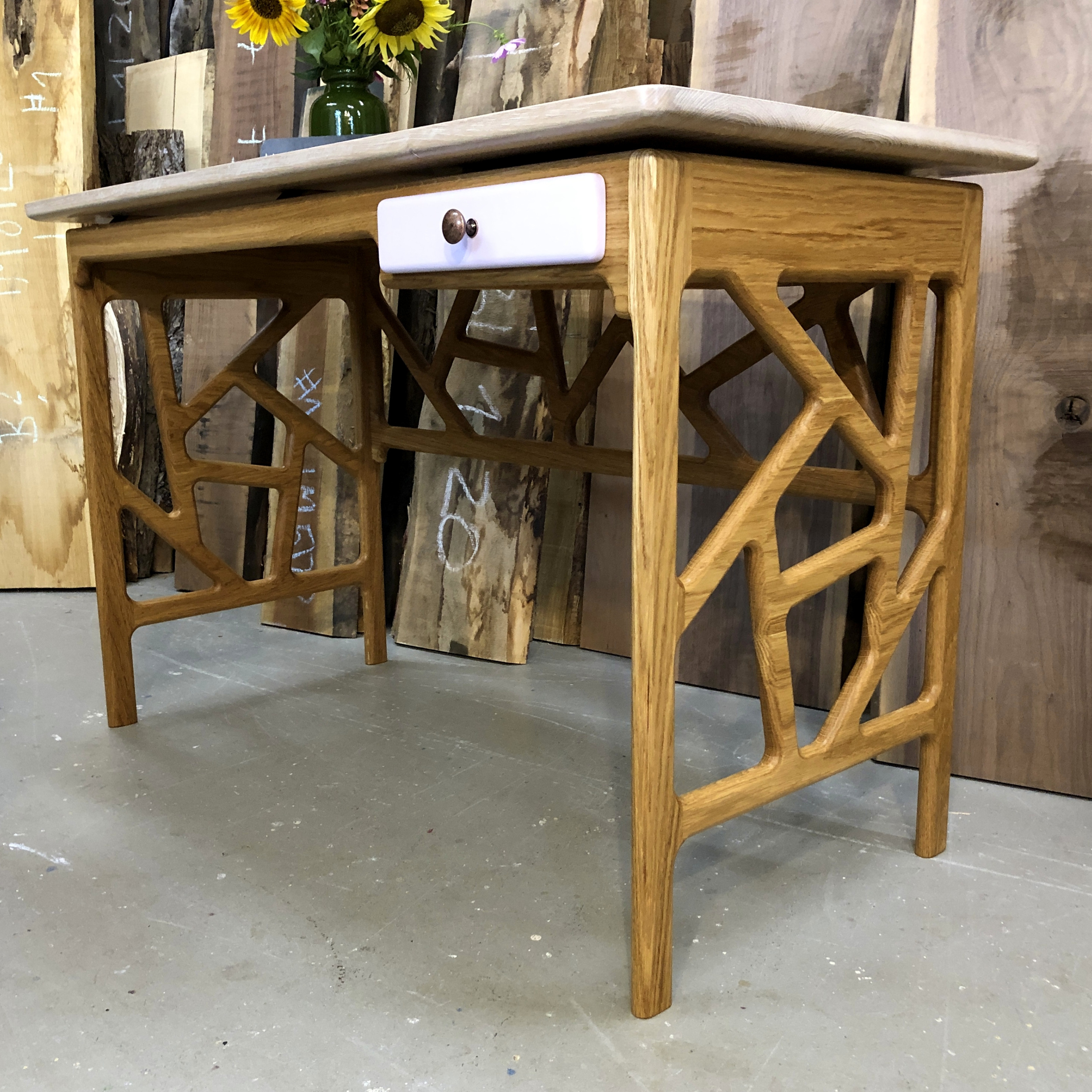 Schreibtisch Massivholz Eiche Design weiß modern Schublade