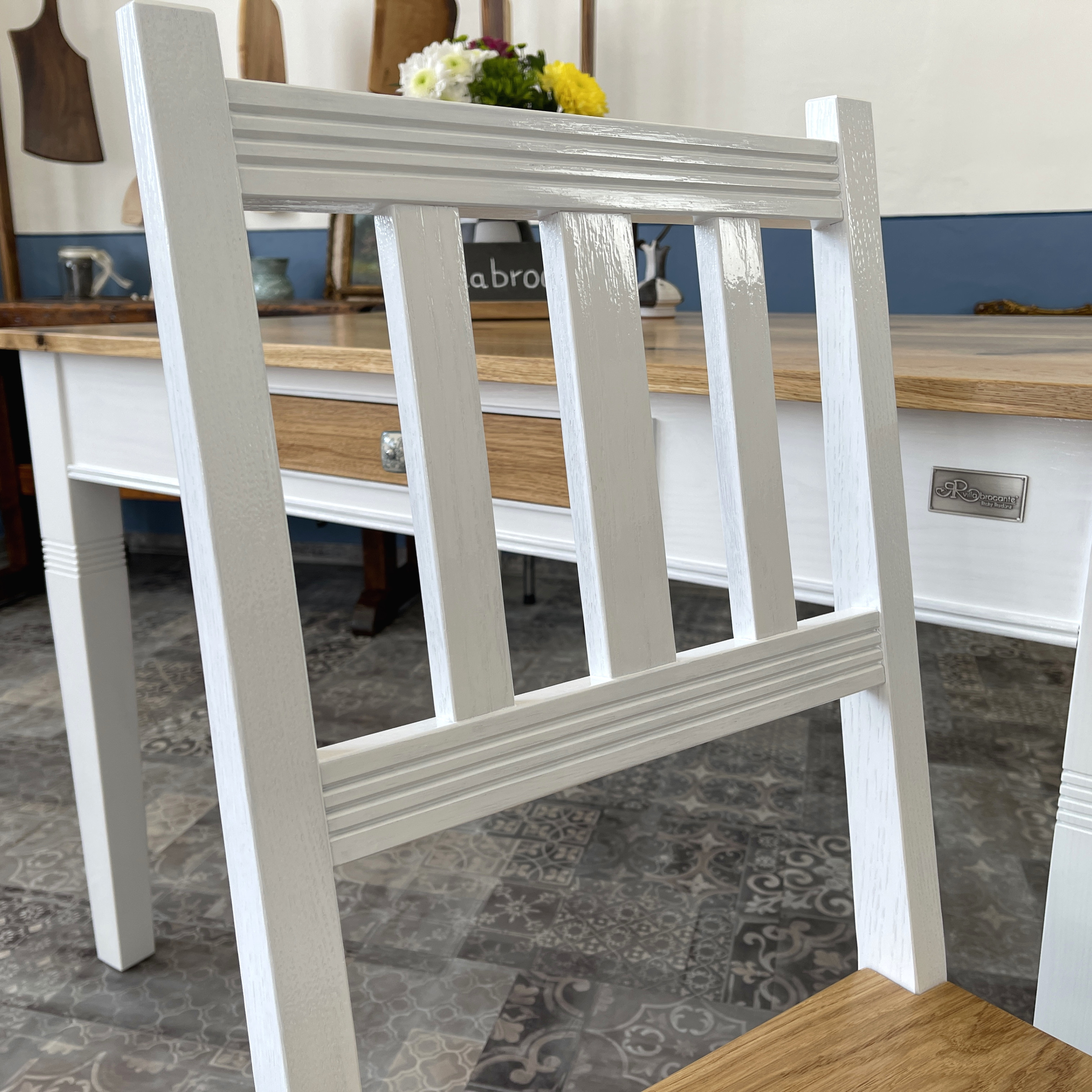 Stuhl Massivholz Eiche Landhaus Stil Küche Lehne